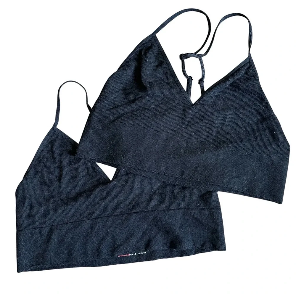 NWT (Set of 2!) Anthropologie Jenni Black Ribbed Bralettes V-Neck L/XL - Picture 2 of 5